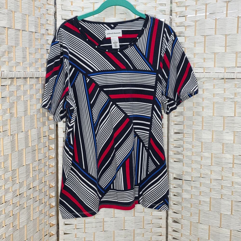Alfred Dunner Women's XL Geometric Print Top - Royal Blue, White, Red & Blue